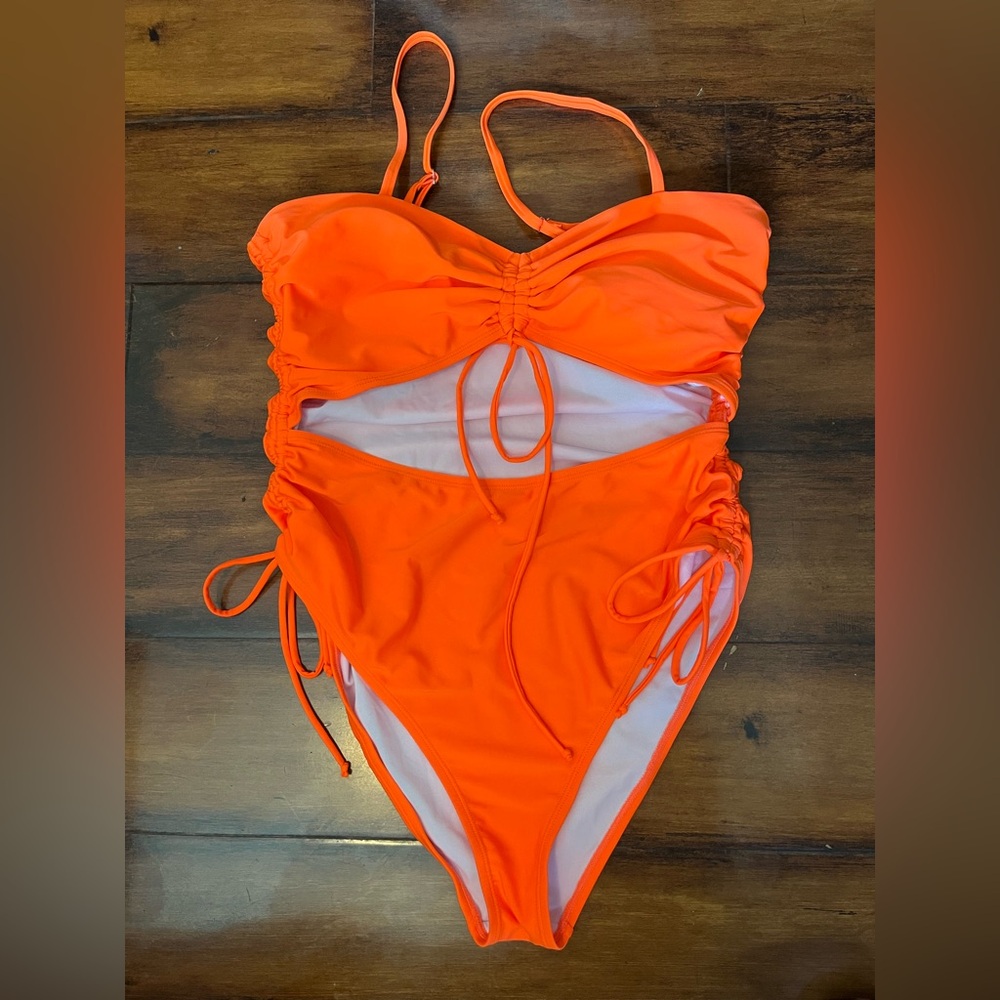 Women's Bold Orange Ruched One Piece Swimsuit